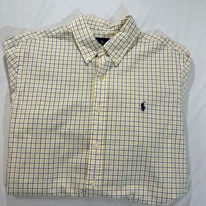 Ralph Lauren Men's Yellow and Blue Plaid Shirt Large